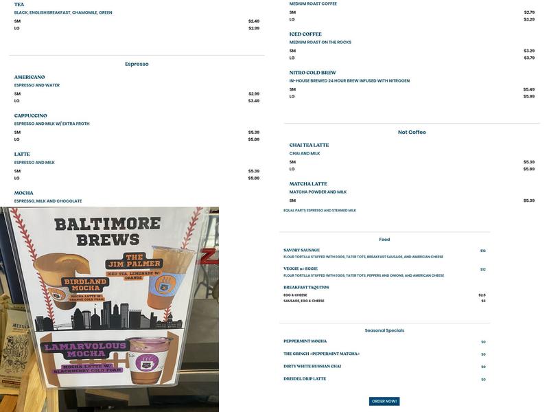 Morning Mugs Coffee Menu