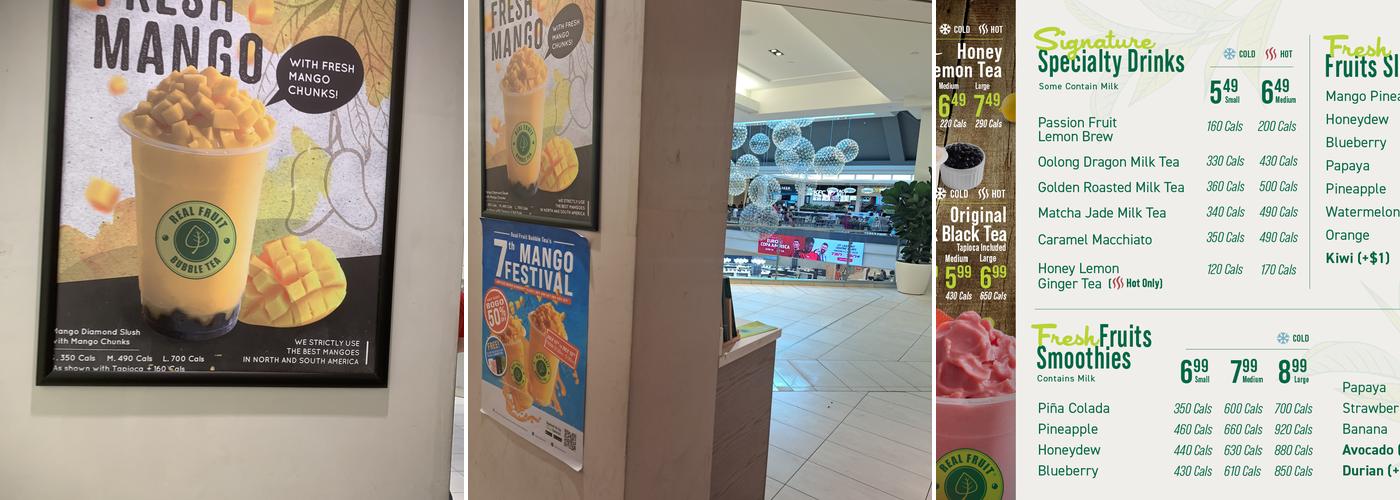 Real Fruit Bubble Tea Menu