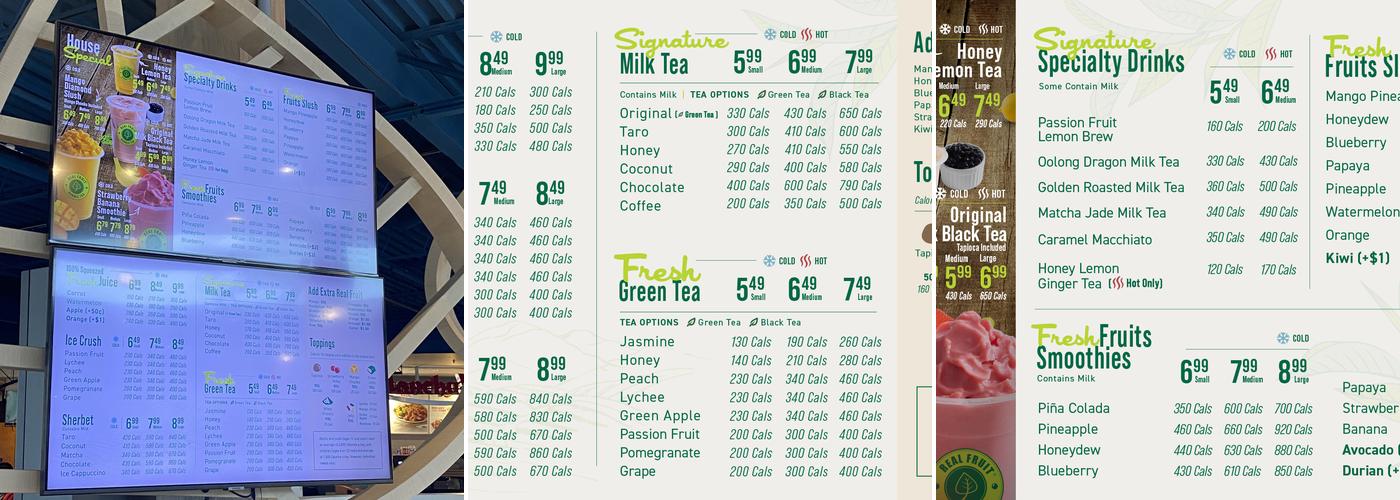 Real Fruit Bubble Tea Menu