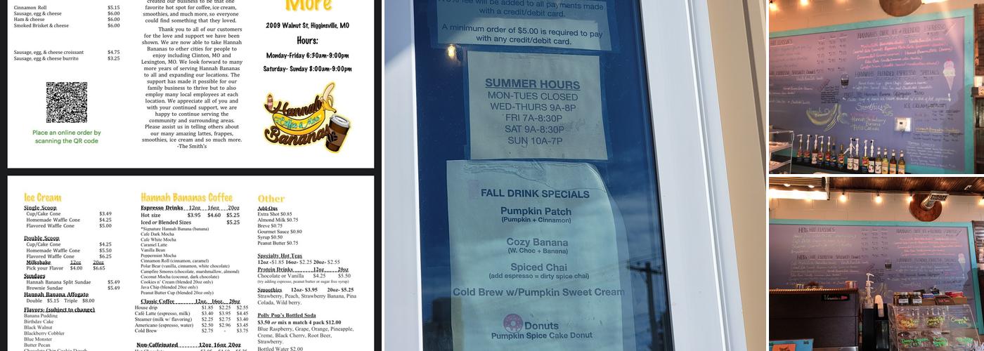 Hannah Bananas Higginsville Menu