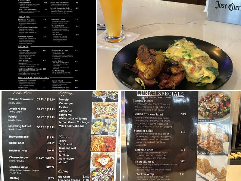 Lux Plates & Pours Menu