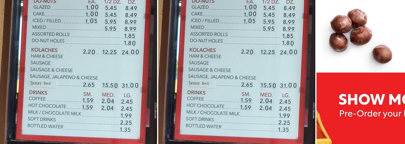 Shipley Do-Nuts Menu
