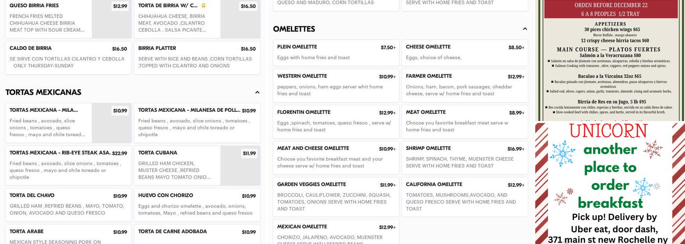 Cafe Unicorn Menu