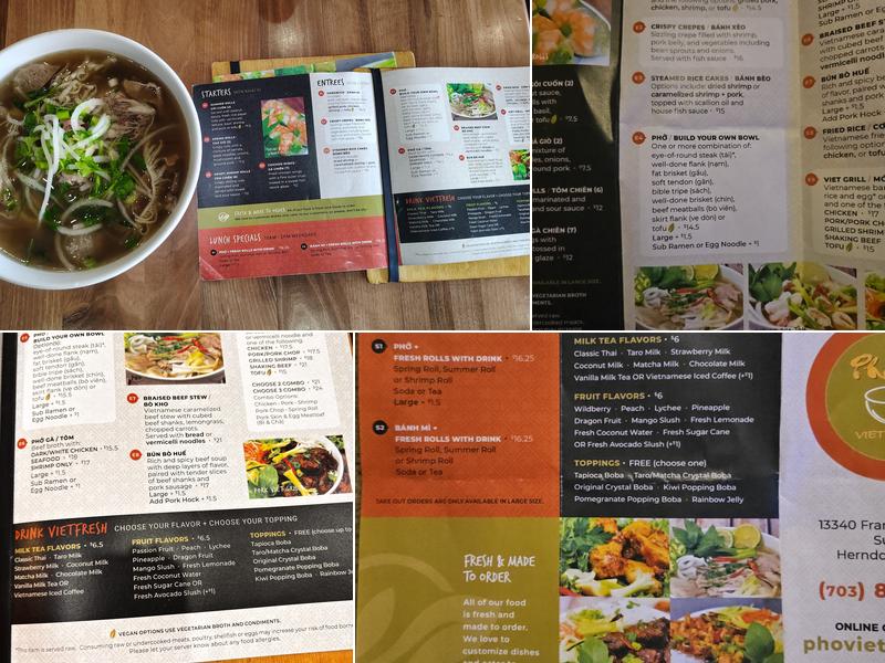 Pho VietFresh Menu
