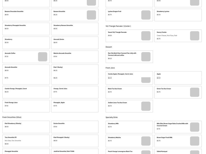 Bubble Tea, Fresh Fruit Juice Menu