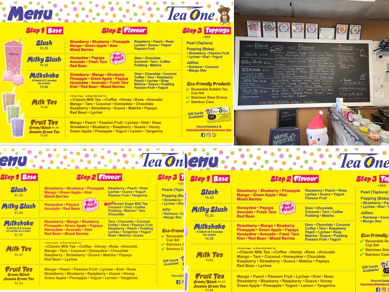 Tea One Bubble Tea Menu