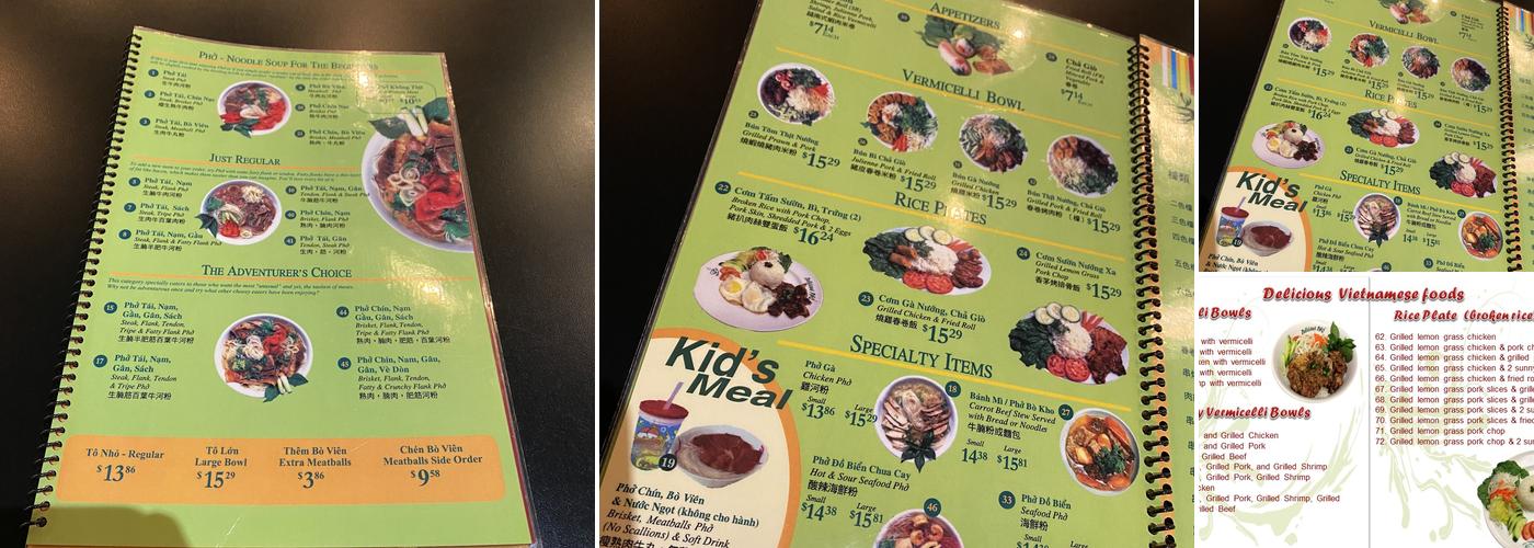 Delicious Pho Menu