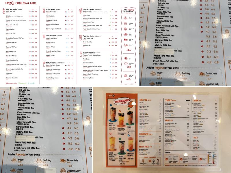 CoCo Fresh Tea & Juice Richmond Menu