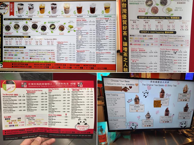 Shiny Tea - Lougheed Mall Menu