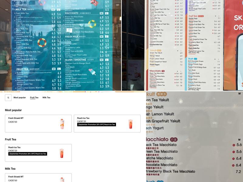 CoCo Bubble Tea（Brentwood） Menu