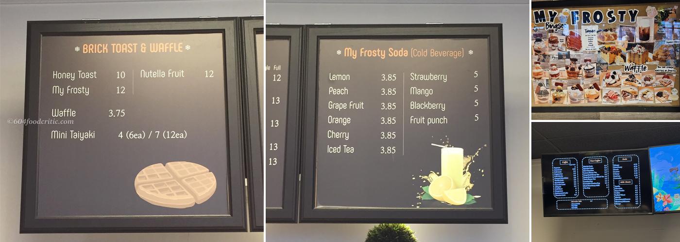 My Frosty Dessert Cafe Menu