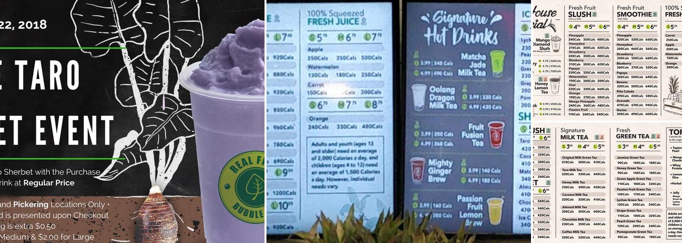 Real Fruit Bubble Tea Menu