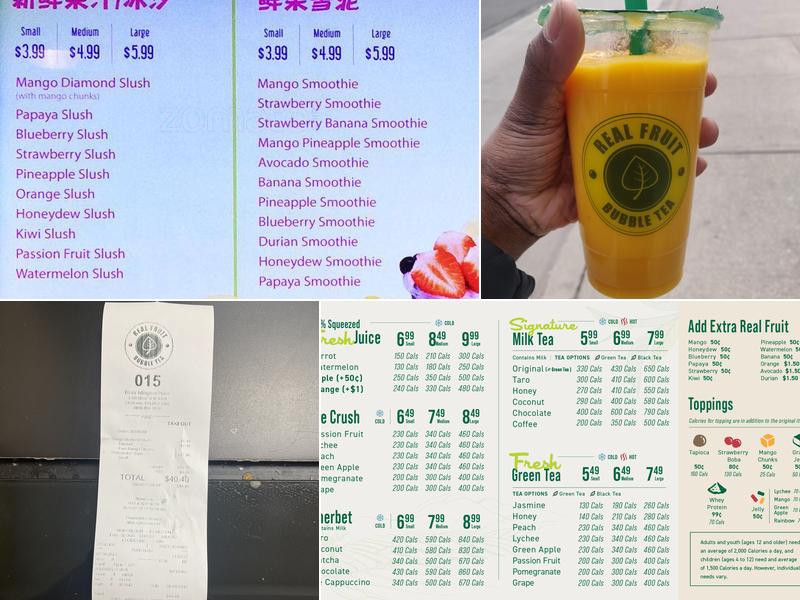 Real Fruit Bubble Tea Menu