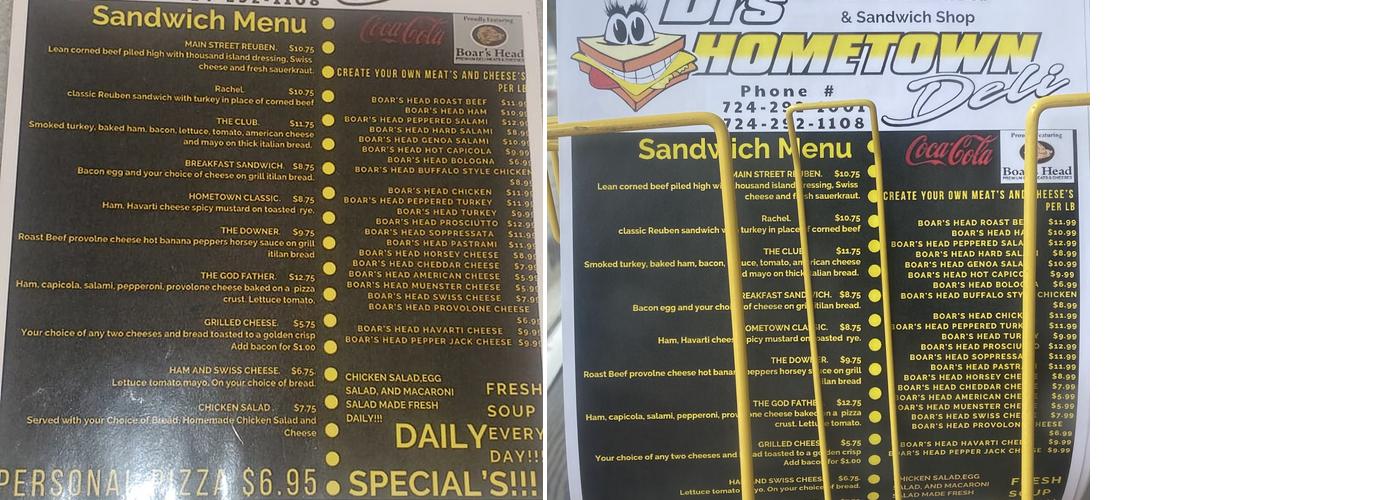 DI's Hometown Deli Menu