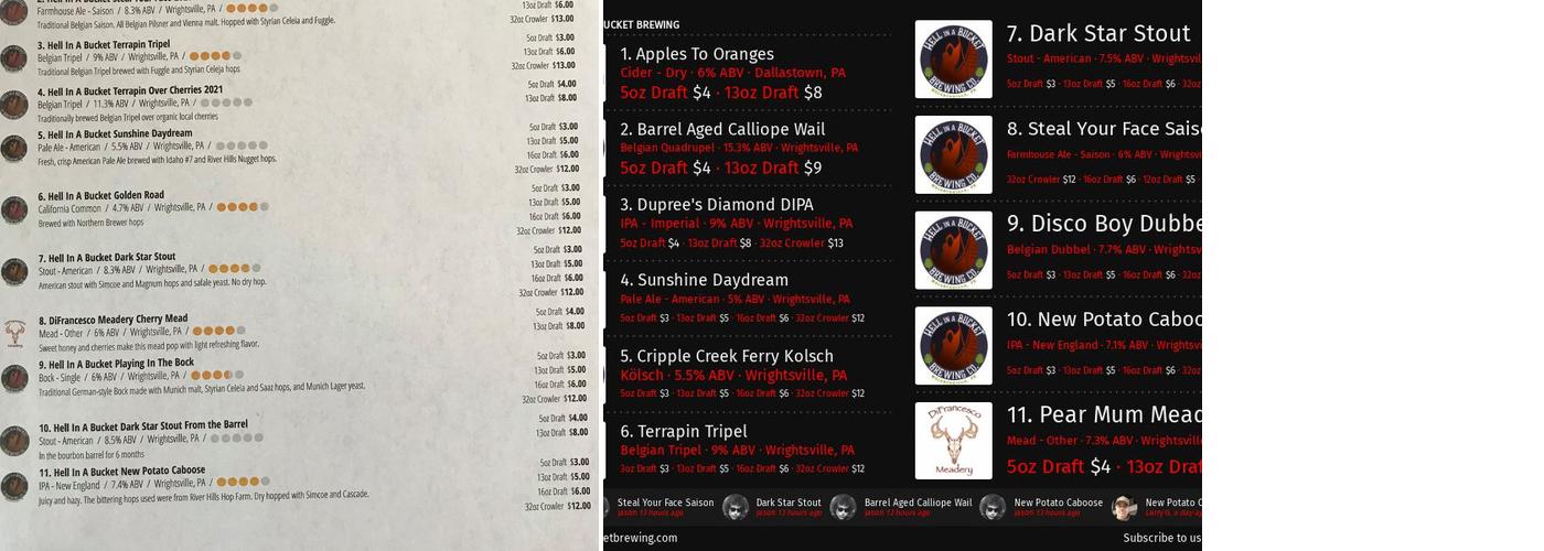 Hell In A Bucket Brewing Menu