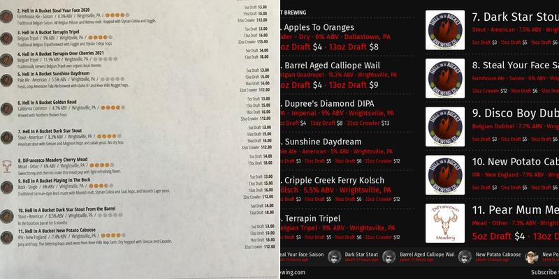 Hell In A Bucket Brewing Menu