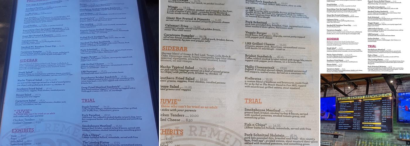 Legal Remedy Brewing Menu