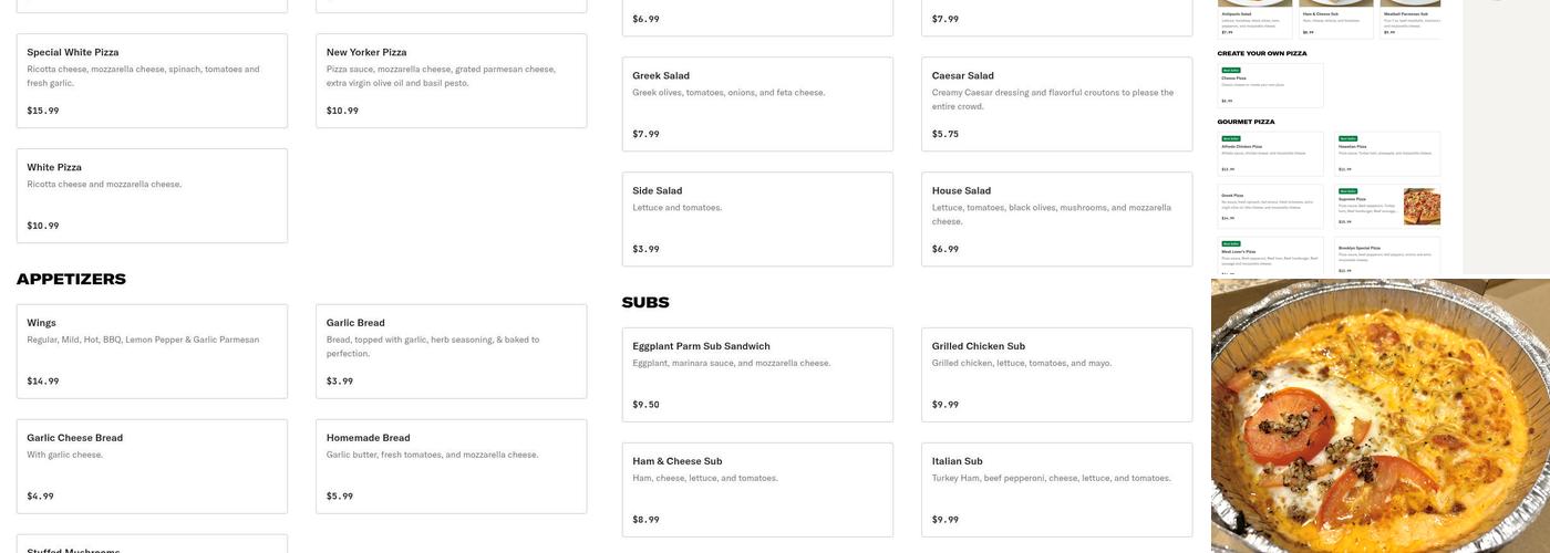 Brooklyn Pizzeria Menu