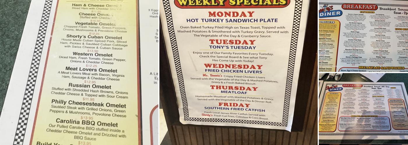 Shorty's Diner Menu