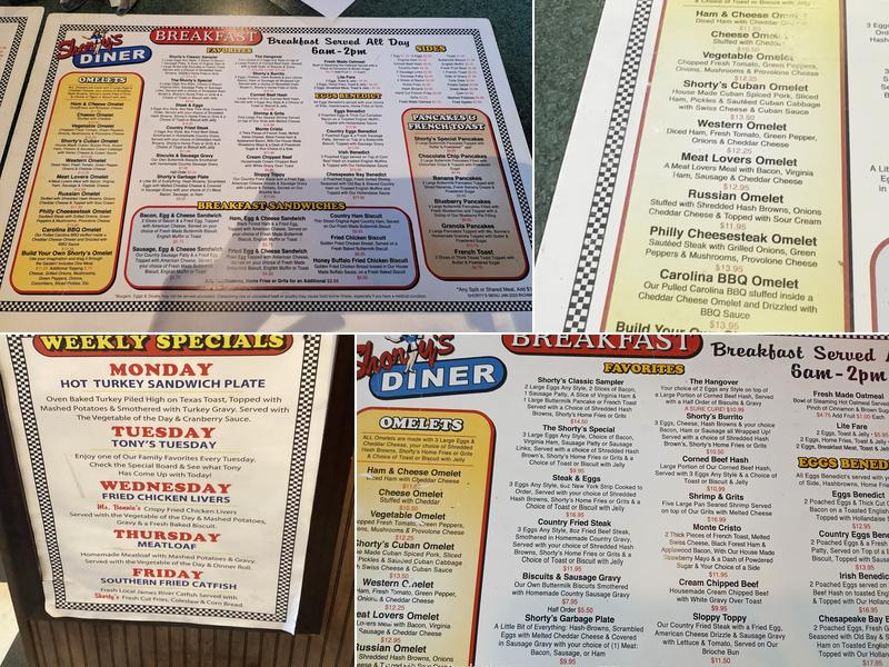 Shorty's Diner Menu