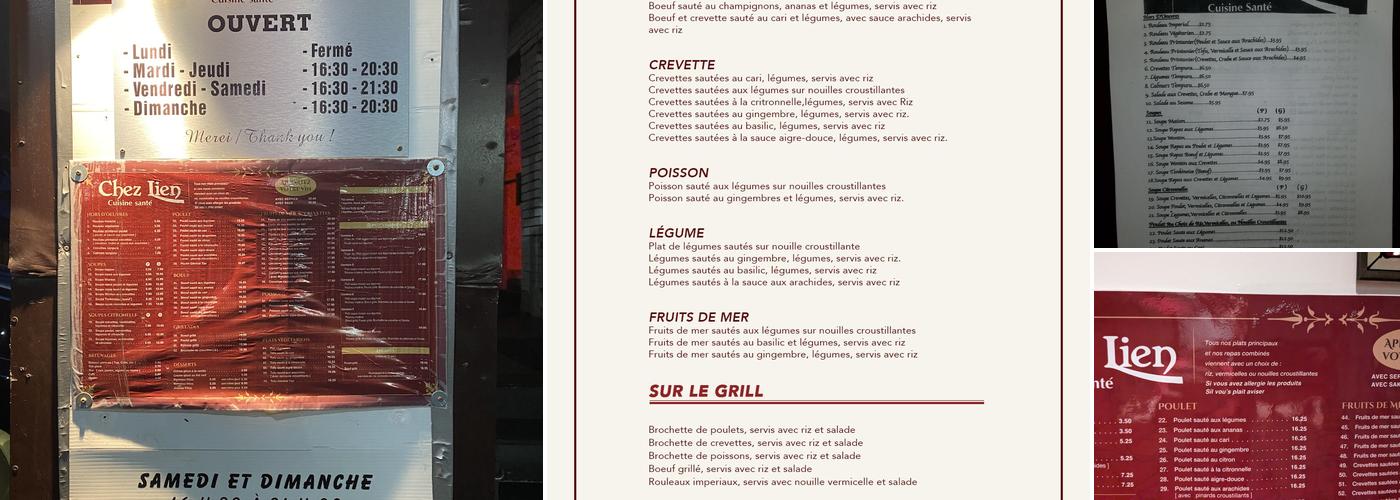 Restaurant Chez Lien Menu
