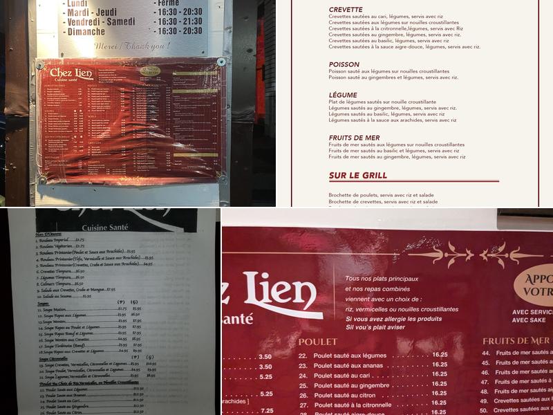 Restaurant Chez Lien Menu