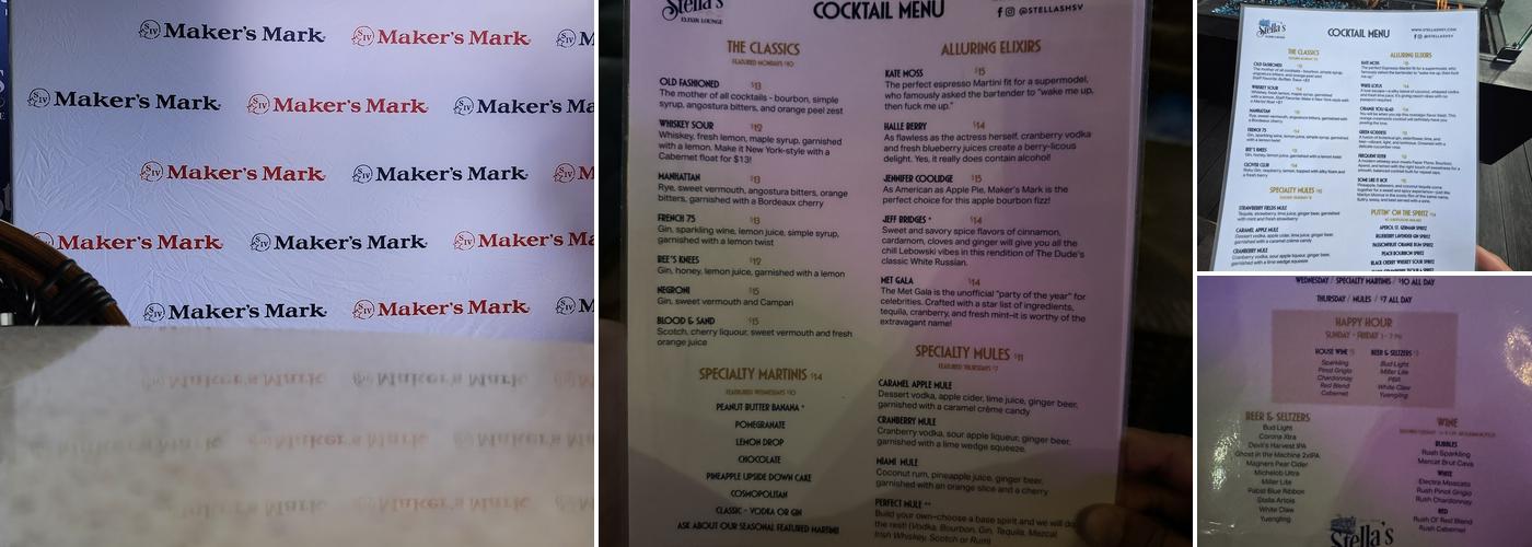 Stella's Elixir Lounge Menu