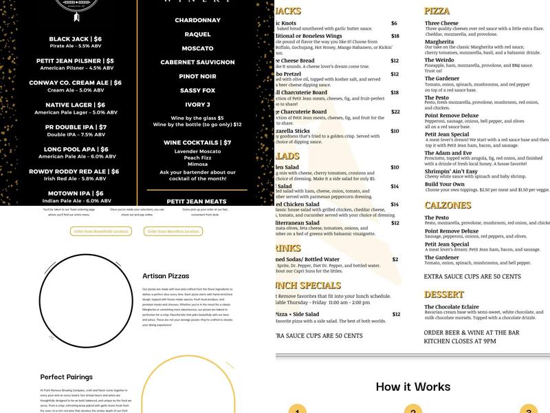 Point Remove Brewing Company Menu
