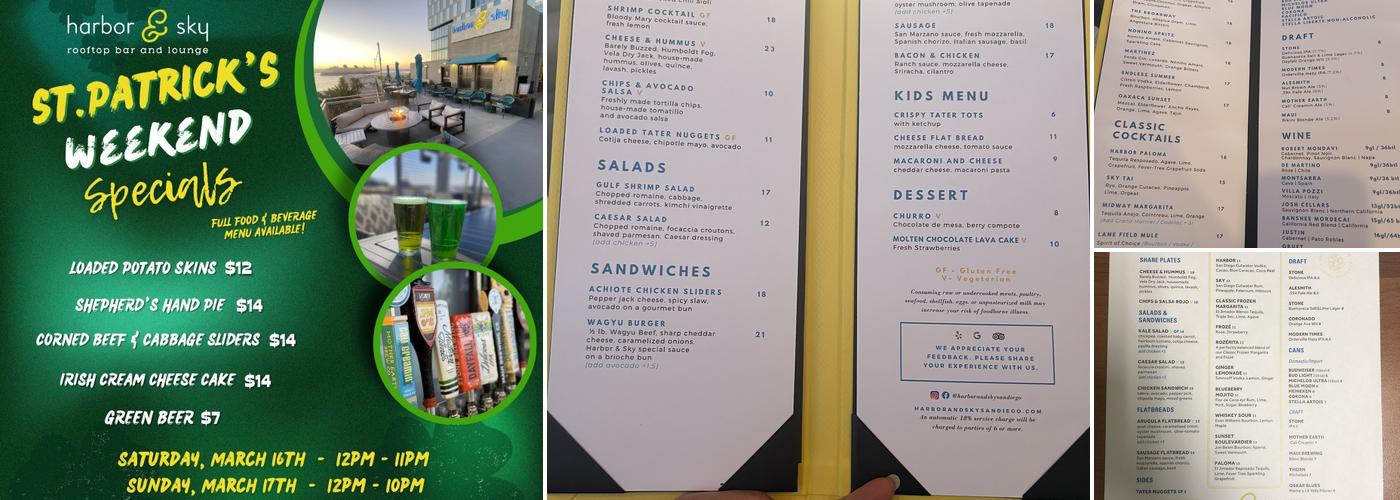 Harbor & Sky Rooftop Bar and Lounge Menu