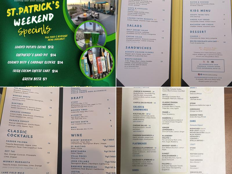 Harbor & Sky Rooftop Bar and Lounge Menu