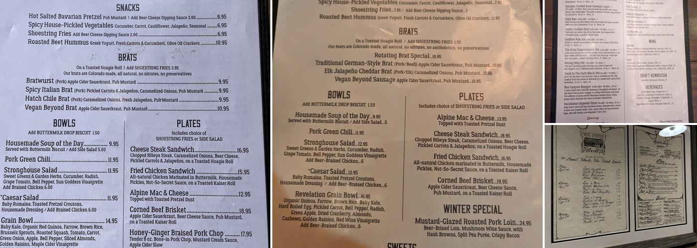Stronghouse Brew Pub Menu