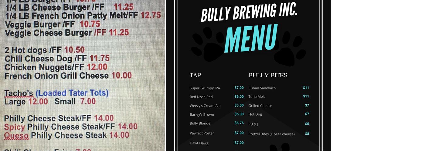 Bully Brewing Inc Menu