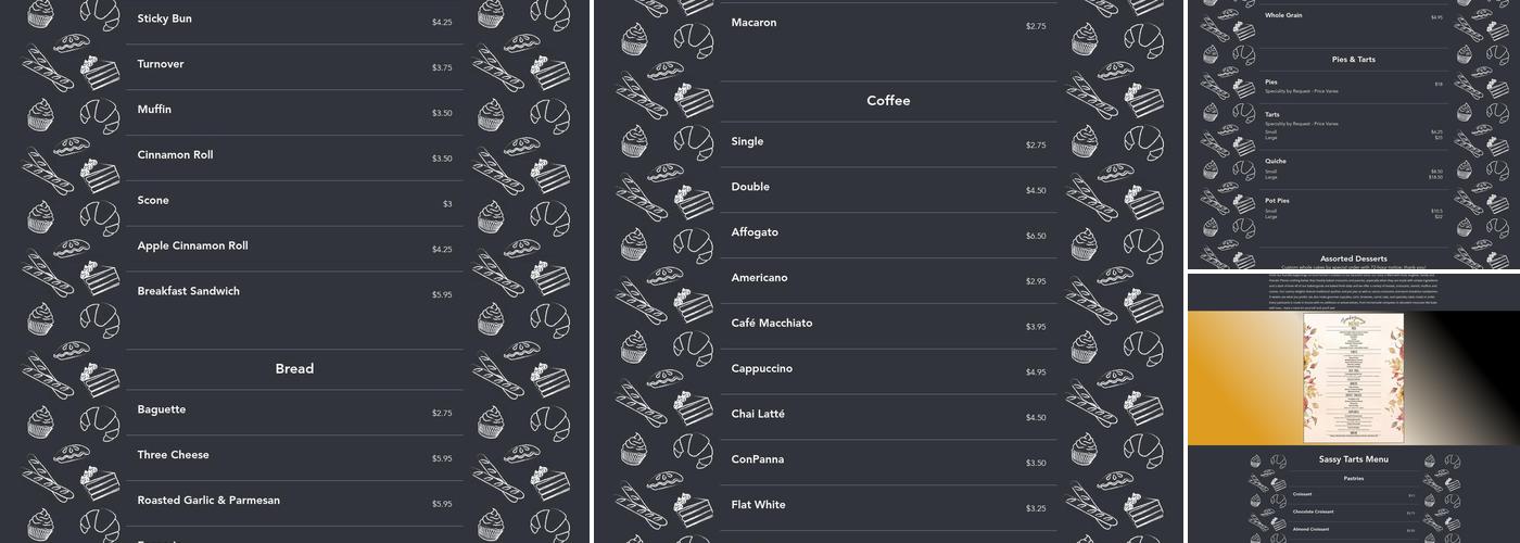 Sassy Tarts Bakery Menu