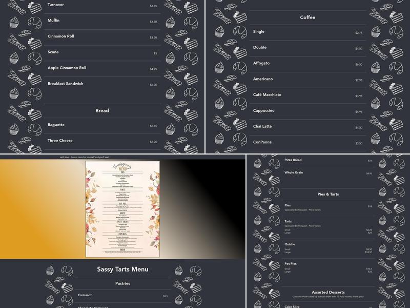Sassy Tarts Bakery Menu