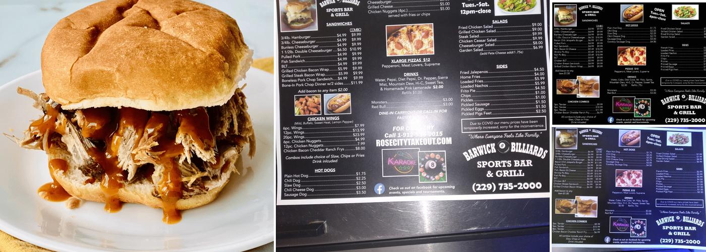 Barwick Billiards Menu