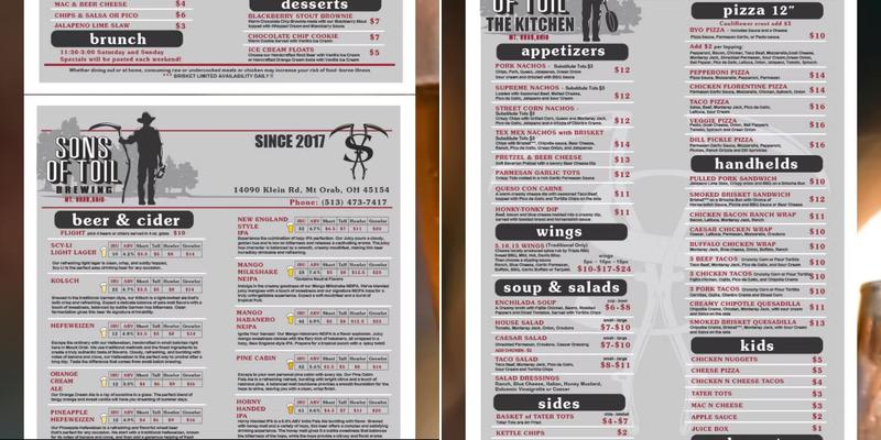 Sons of Toil Brewing Menu