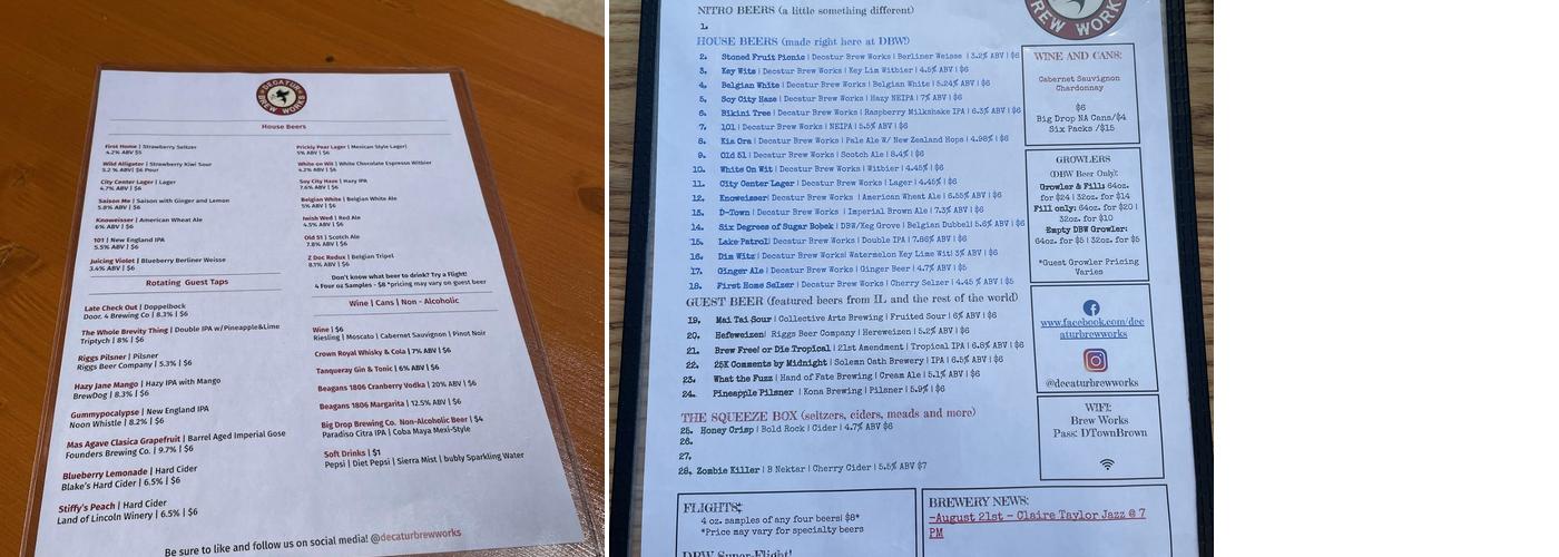 Decatur Brew Works Menu