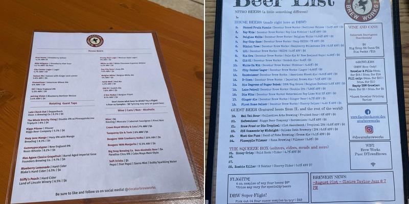 Decatur Brew Works Menu