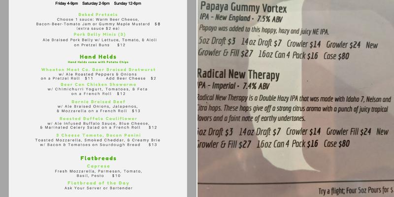 Noon Whistle Brewing Menu