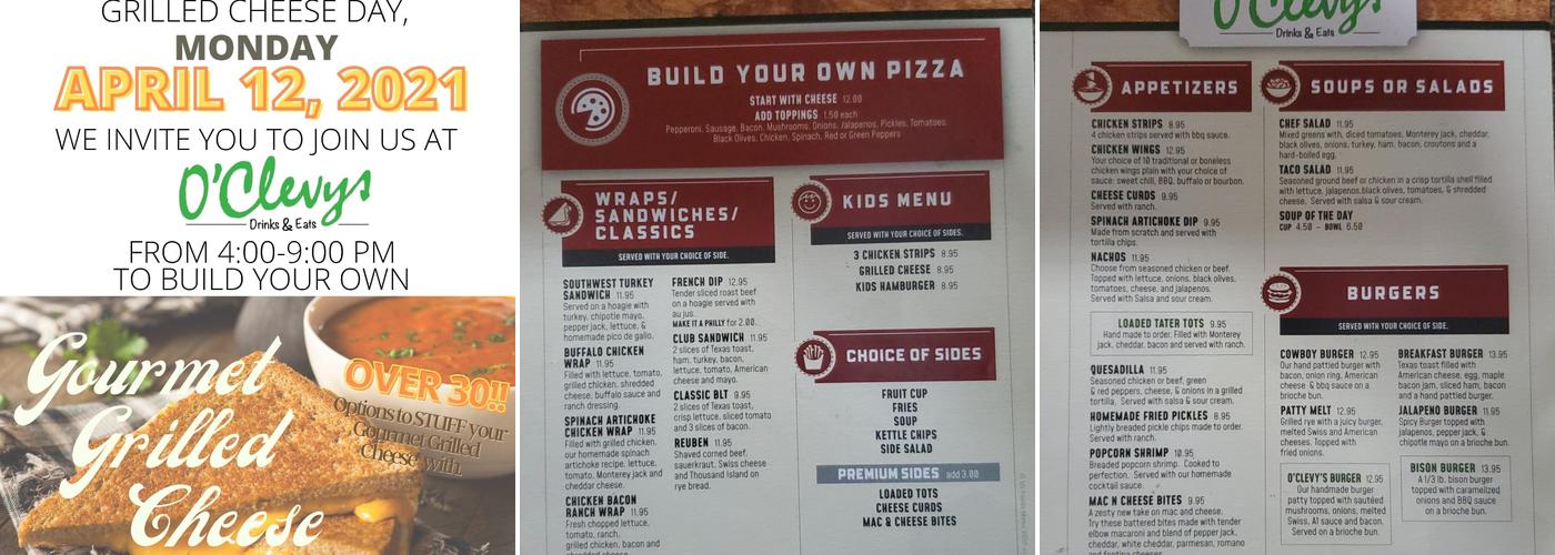 O’Clevy’s Drink’s and Eats Menu