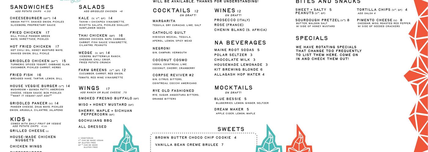 Goodfire Brewing Company Menu