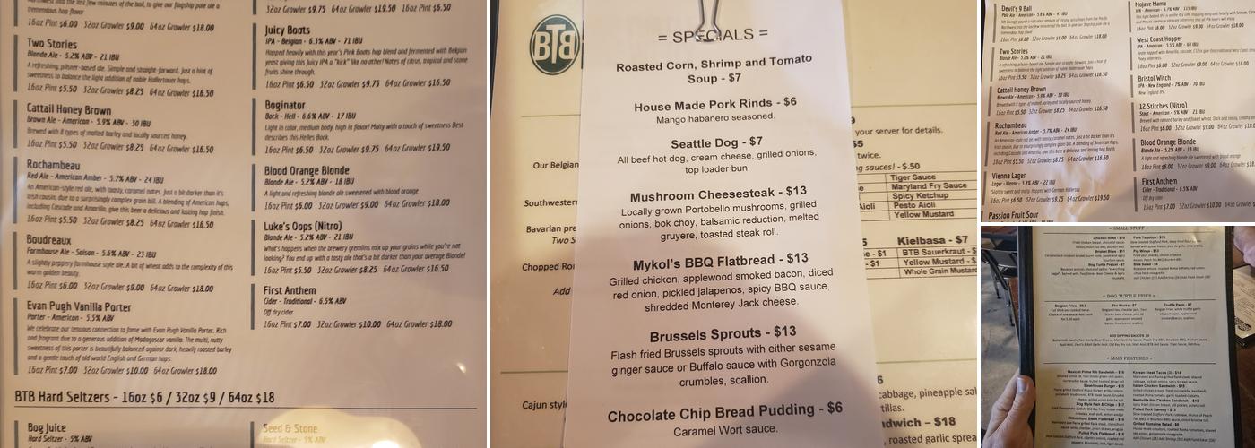 Bog Turtle Brewery Menu
