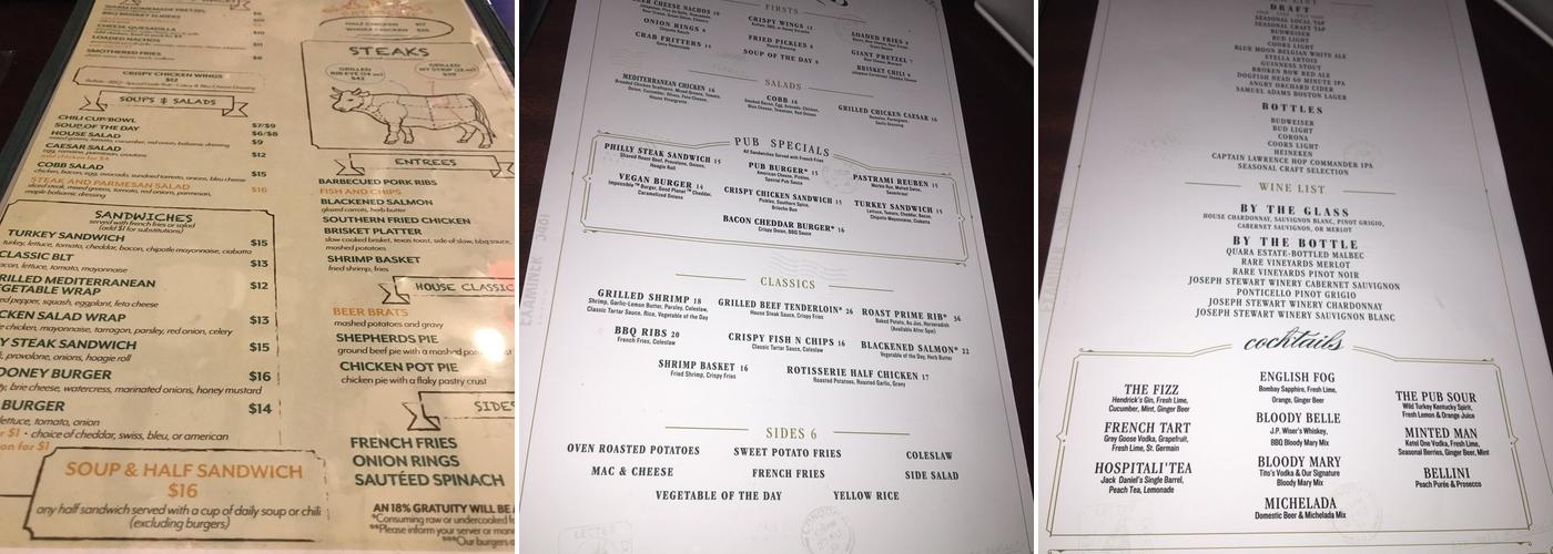 The Pub Menu