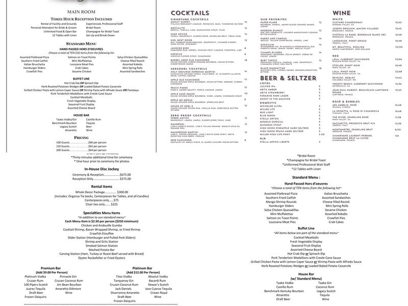 The Greenwood | A Southern Hotel Property Menu