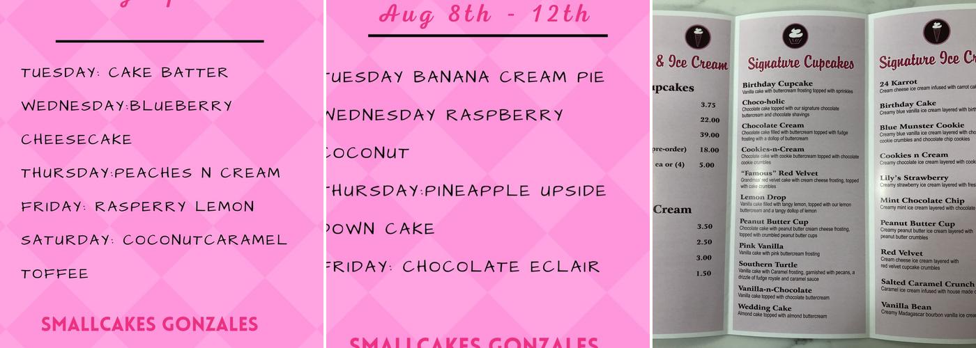 Smallcakes Cupcakery And Creamery Menu