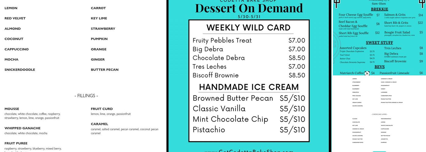Codetta Bake Shop Menu