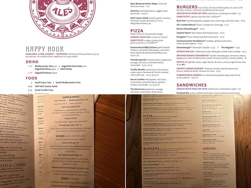 McMenamins Fireside Bar Menu