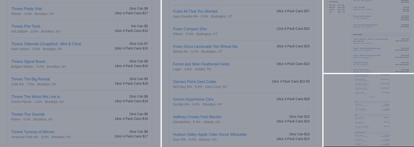 Threes Brewing Huntington Menu