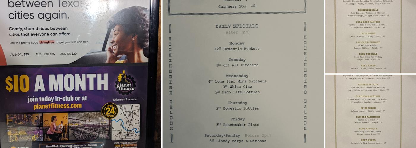 Mockingbird Saloon Menu