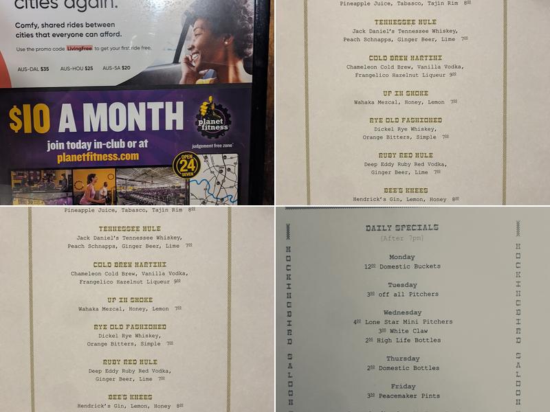 Mockingbird Saloon Menu